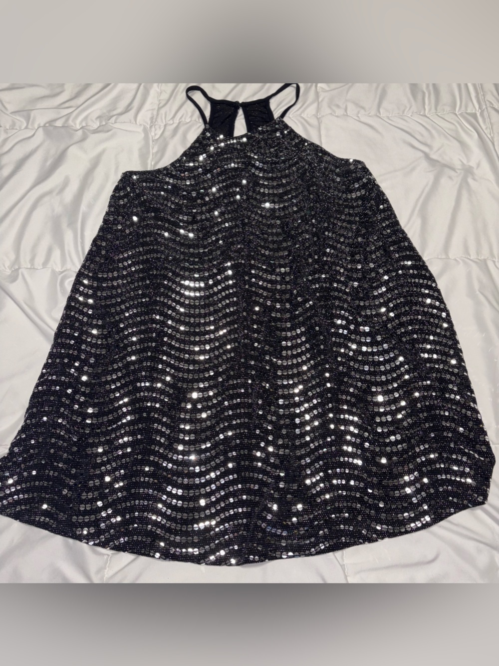 NWT Lily Rain Black Silver Sequins Glitter Halter Tank Medium